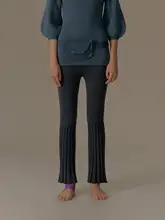 女性用 フィット感のあるストレッチニットブーツカットパンツ【ウール素材・リボン付き・秋冬用】