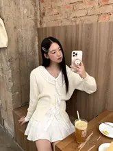 秋の雰囲気漂う！ニットカーディガン【韓国風・デザインオーバーコート】