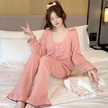 取り外し可能なパッド付きナイトウェア【春秋用・長袖・Vネック・大きいサイズ・コットン】
