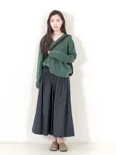 KNgs 秋用レトロシンプルカラーVネック長袖ニットカーディガン
