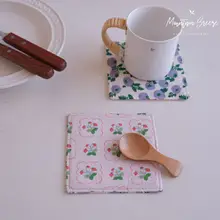 コットン製カップマット【韓国輸入・熱を防ぐデザイン・インスタ風】