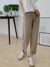 ボーイッシュデザインのウエストゴム 緩やかなストレートカジュアルパンツ【薄手・夏用・女性用】