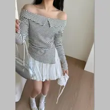 女性用 長袖オフショルダーカットソー【不規則デザイン・リラクシーシルエット・春秋向け】（セットアップ対応）