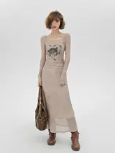 セクシーなメッシュデザインの包臀ワンピース【長袖・春用・女性用】