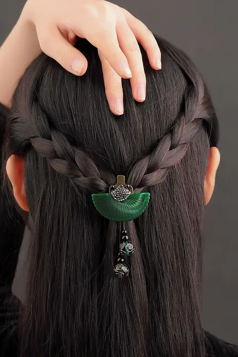 優雅な古風緑色ヘアクリップ【復古デザイン・中式ヘアアクセサリー】