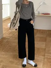 高ウエストストレートデニムパンツ【ブラックグレー・極上の柔らかさ・九分丈】