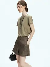 焦糖麻の高度な質感！人字模様のミニマルデザイン高腰ショートパンツ【夏用・シンプルスタイル】