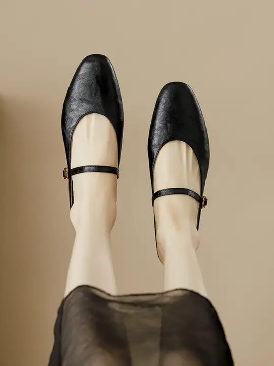 法式 本革オープンパンプス【夏用・柔らかい・低ヒール・マリジェーン・スリップオン】