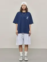 個性的なプリントデザインの半袖Tシャツ【レディース＆メンズ・深い青・ラウンドネック】