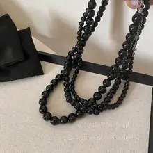 高級感のある黒いパールネックレス【鎖骨チェーン・アゲートビーズ使用】