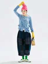 ヴィンテージ風ブルーラディッシュパンツ【アートスタイル・チェック柄・リラクシー tapered】