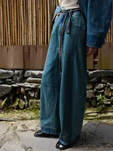 民族風キルティングデザイン！デニムジャケットとハイウエストロールアップパンツ（セットアップ対応）