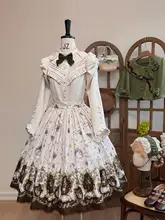 優雅なレトロデザイン！小熊とぶどうプリントのロリータスタイル 半袖シャツとスカートの組み合わせ（セットアップ対応）