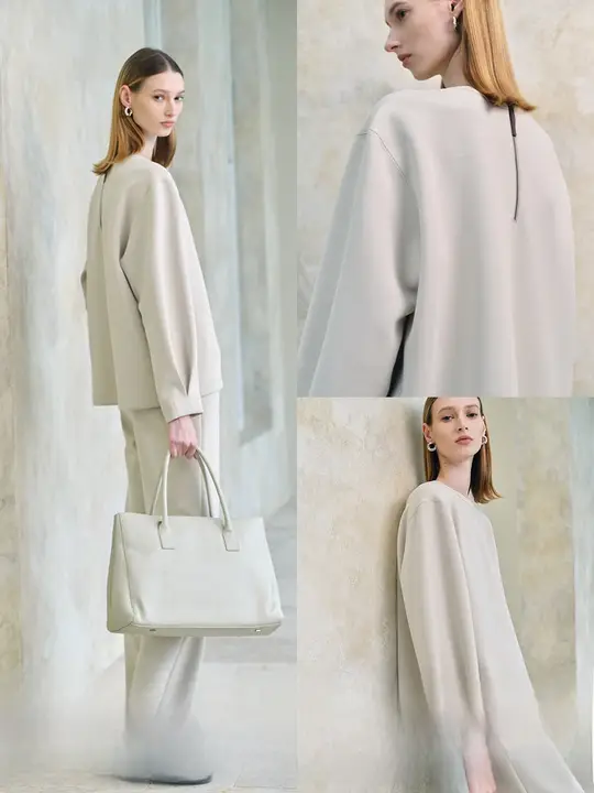 CHICJANE クールなシンプルデザイン ラウンドネックトップス＆パンツセット