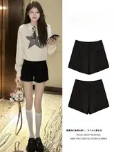 レディースブラックハイライズショートパンツ【Aライン・タイトフィット・春夏用】（セットアップ対応）