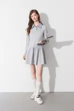 シャツワンピース レディース フェイクレイヤード ポロ 長袖 プリーツ ルーズ 知的 ナーディールック 春