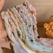 パールリボン付きヘアバンド【編み込みスタイル・女性用・圧迫感なし】