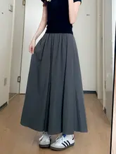 グレーのハイウエストAラインスカートパンツ【秋用・小柄向け・ゆったりシルエット】（セットアップ対応）