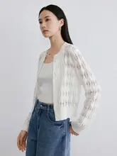 極上の柔らかさのコットン・レース編みニットカーディガン【長袖・ホワイト・シンプルデザイン】