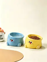 猫用陶製食器【水と餌に対応・高脚・白鹅绒使用】