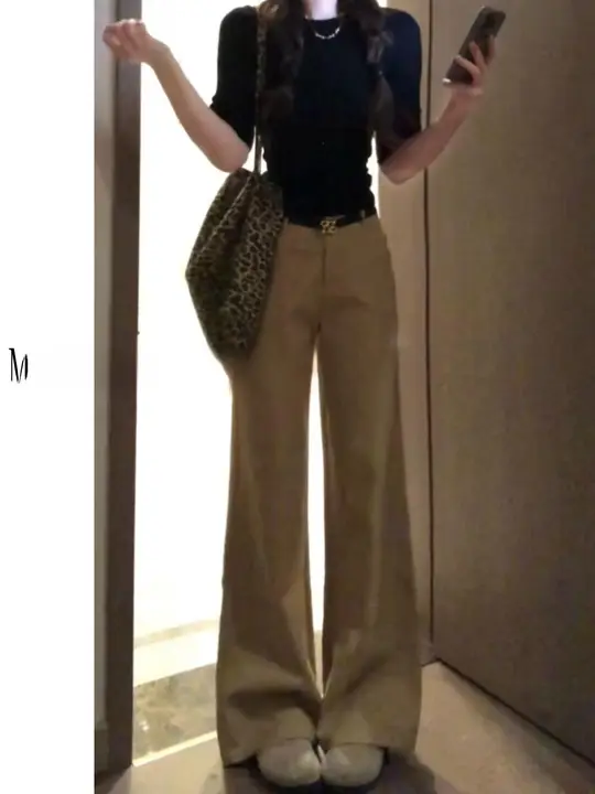 高身長向け 春用カジュアルスーツパンツ【高腰・ストレート・ゆったりシルエット】（セットアップ対応）