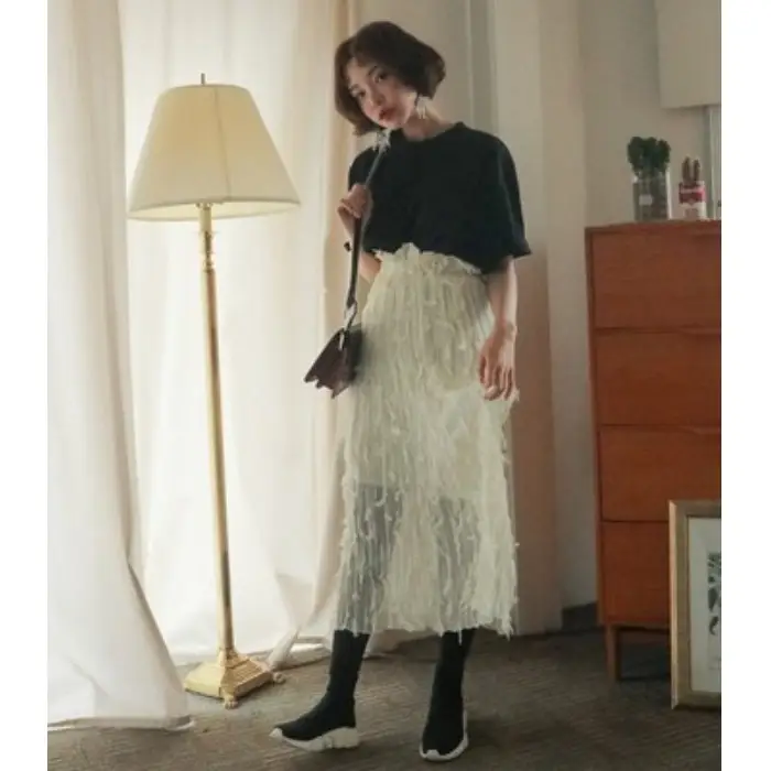 春用 レース飾りのゴムウエストスカート