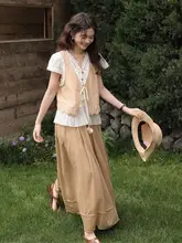 文芸的なレトロスタイル！レイヤードデザインのリボン付きベスト【女性用・春夏用・おしゃれな魅力】（セットアップ対応）