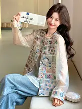 エレガントな刺繍入りペイズリーのベストと薄手シャツの重ね着スタイル【女性用・高級感あるデザイン】（セットアップ対応）