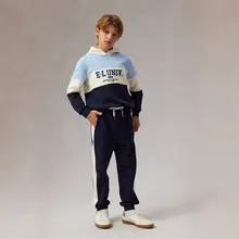 男の子用パーカー【春秋・ロゴ刺繍・カラーブロックデザイン・フード付き】
