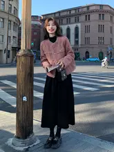 粉色の粗花織りワンピース【フレンチスタイル・春冬用・美しいデザイン・極上の柔らかさ】（セットアップ対応）