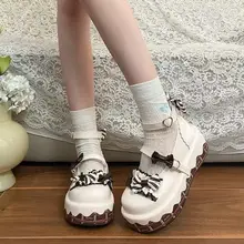 ロリータ風スイートバタフライリボン付きチョコレート厚底ローファー