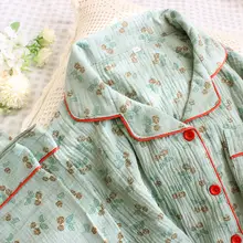 パジャマセット 女の子 春秋 綿100% 洗えるシフォン生地 長袖 長ズボン ダブルレイヤー ガーゼ 薄手