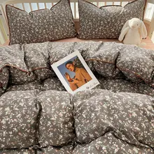 フレンチスタイルのレトロ小花柄 コットン二重ガーゼ四点セット【シンプルデザイン・掛け布団カバー・シーツ・ボックスシーツ】（セットアップ対応）