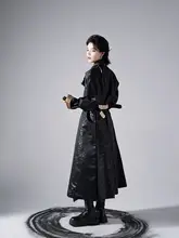 唐風ラウンドネックローブ【男女兼用・秋用・織金雲・黒色】