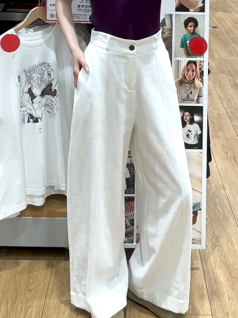 スタイルの白いワイドパンツ：夏のカジュアルコーデに最適な親肤透气素材