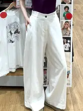 スタイルの白いワイドパンツ【カジュアル・夏用・ゆったりフィット・トレンドデザイン】（セットアップ対応）