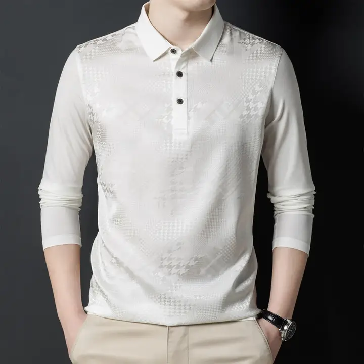 フランス製 シルク長袖ポロシャツ【男性用・春秋向け・高級感】