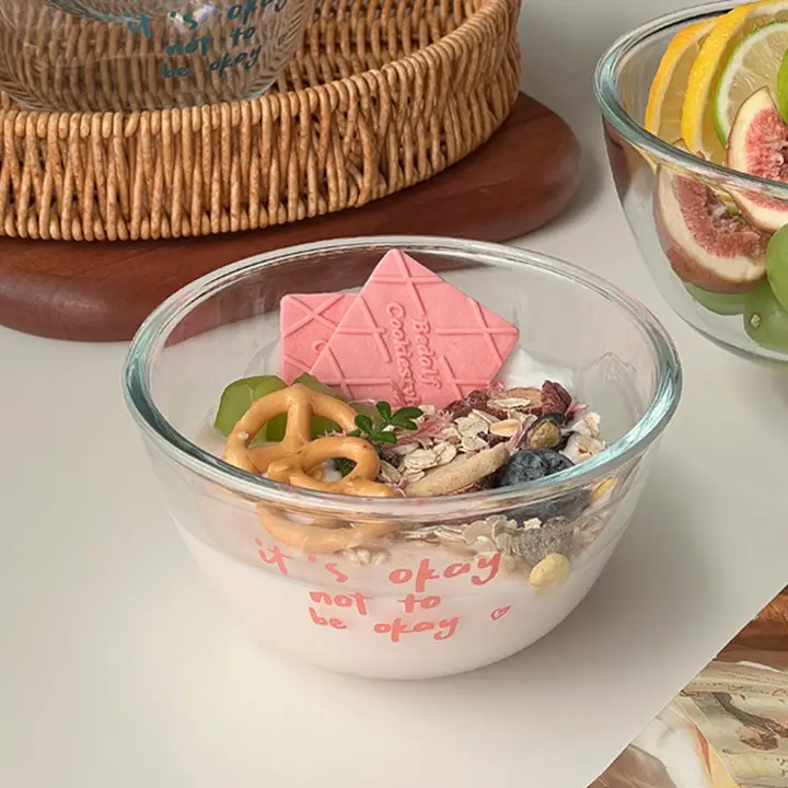 おしゃれなガラスボウル【家庭用・ご飯・果物サラダ・ヨーグルト・デザート用】