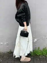 春用ホワイトロングスカート【極上の柔らかさ・刺繍と  レースのコンビネーション・不規則カッティング】（セットアップ対応）