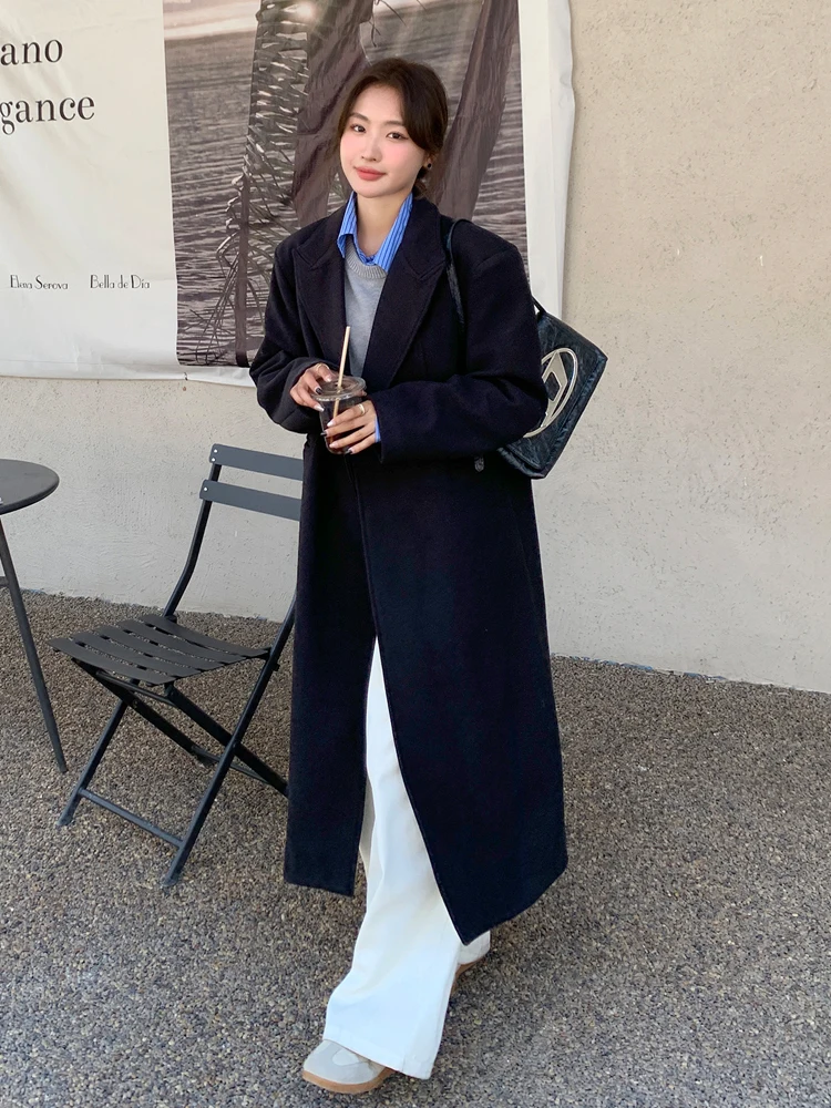長款ブラックウールコート【厚手・女性用・ヒップスタイル】 大人可愛い服 40代コーデに最適なアイテム