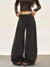 ウィメンズ春秋用ワイドレッグパンツ【ドレープ加工・ウエストひも・ポケット付き・フィット】（セットアップ対応）