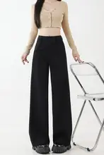 ブラックカジュアルストレートパンツ【秋用・大きいサイズ・ルーズフィット・梨型体型に最適】（セットアップ対応）