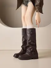 ブラウンのロングブーツ【レトロ西部スタイル・女性用・秋冬】