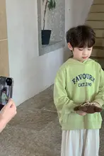 フード付き長袖パーカー【子供用・韓国風・カジュアルデザイン】（セットアップ対応）
