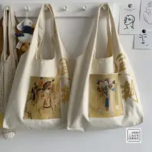 大容量帆布製ショルダーバッグ【中国風イラスト・アートデザイン・シンプル＆レトロ】