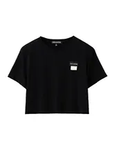 シンプル無地 ラウンドネック cropped Tシャツ【ブラック・コットン・短袖】