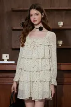 春の新作！柔らかいドット柄のフレアスカート【フランス風・リゾートスタイル】（セットアップ対応）