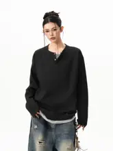 ワッフル模様の長袖Tシャツ【ユニセックス・春用・ヘンリーネック・ゆったりシルエット】