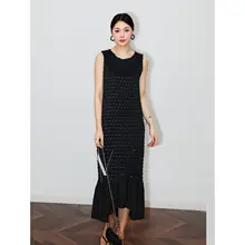 黒のフィッシュテールドレス【ウエストマーク・Aライン・夏用】