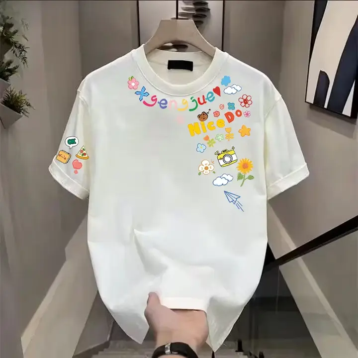 コットン製 短袖Tシャツ【ユニセックス・夏用・ルーズフィット・トレンドスタイル】